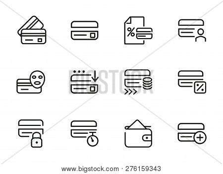 Homebanking Line Icon Set. Set Of Line Icons On White Background. Accountancy Concept. Purse, Percen