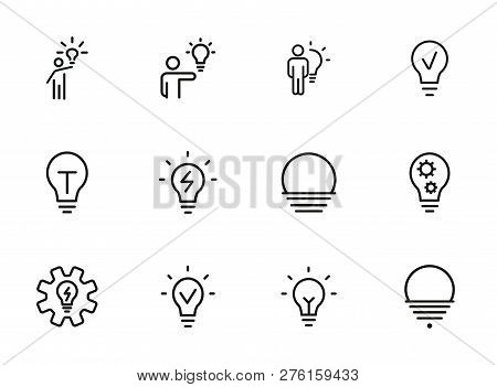 Lightbulbs Line Icon Set. Set Of Line Icons On White Background. Fresh Idea, Lamp, Man. Creativity C