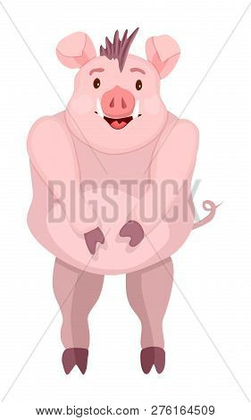 Piggy Boar Cartoon Drawing Standing Animal. Stock Image Vector