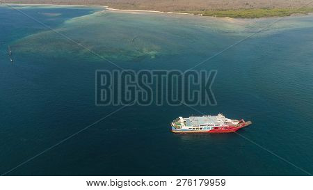 Public Ferry Ships Carrying Passengers From Gilimanuk Harbour Ferry Port In Bali Island To Ketapang 