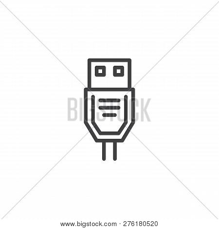 Usb Cable Outline Icon. Linear Style Sign For Mobile Concept And Web Design. Usb Connector Cord Simp