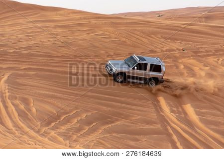 Big Red And Pink Rock, Sharjah, United Arab Emirates, December 28, 2018, Off-roading Is One Of The M