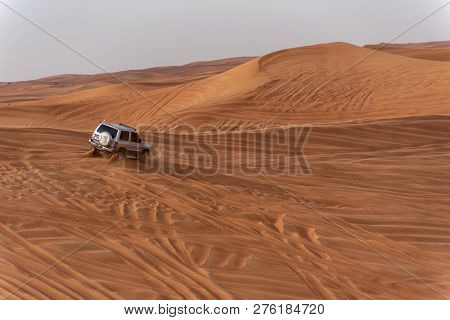 Big Red And Pink Rock, Sharjah, United Arab Emirates, December 28, 2018, Off-roading Is One Of The M