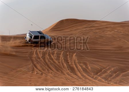 Big Red And Pink Rock, Sharjah, United Arab Emirates, December 28, 2018, Off-roading Is One Of The M