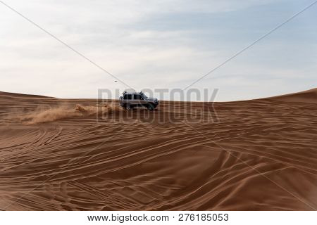 Big Red And Pink Rock, Sharjah, United Arab Emirates, December 28, 2018, Off-roading Is One Of The M
