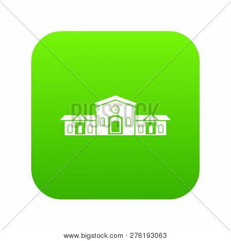 Railway Station Building Icon Digital Green For Any Design Isolated On White Illustration