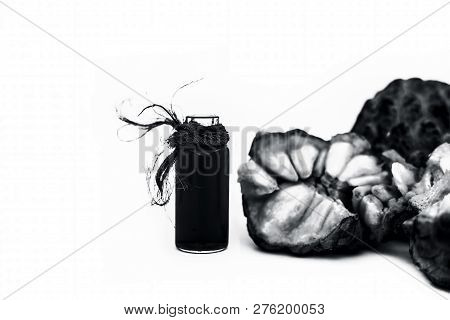 Organic Floral Essence Of Custard Apple Or Sitaphal Or Sugar Apple In A Small Transparent Bottle Iso