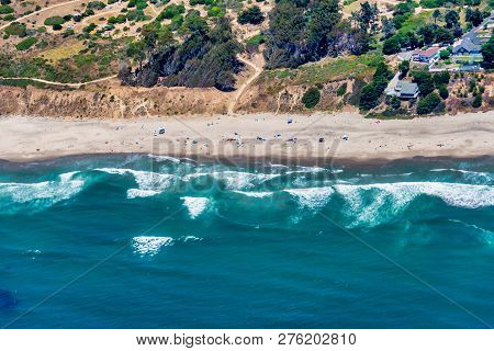 The Aerial View Of California Coast Near The City Of Aptos, Close To The City Of Santa Cruz.