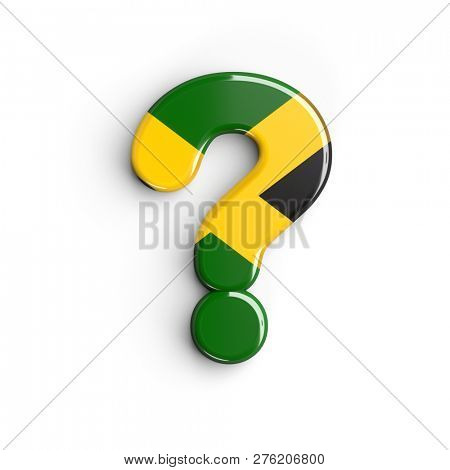 Jamaica interrogation point - 3d Jamaican flag symbol isolated on white background. this alphabet is perfect for creative illustrations related but not limited to Jamaica, Kingston, Caribbean...