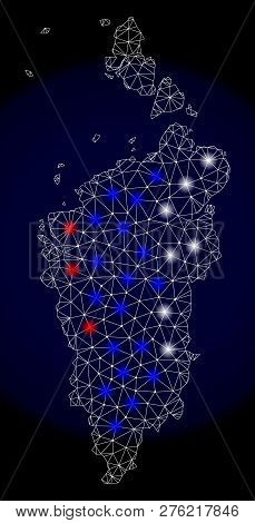 Mesh Vector Map Of Krasnoyarskiy Kray With Glare Effect In Russian Official Flag Colors. Abstract Li