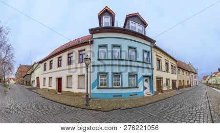 Panoramic View To Buildings In Eisleben, Germany Without People