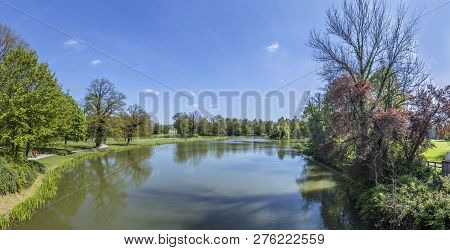 Schoenbusch Park With Lake In Aschaffenburg, Germany