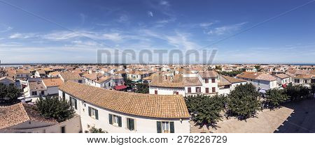 Panorama Of Sainte Maries De La Mer And The Mediterranean Sea At The Horizon