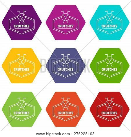 Crutches Icons 9 Set Coloful Isolated On White For Web