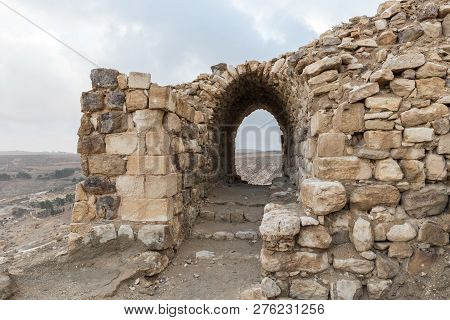 Al Jaya, Jordan, December 06, 2018 : Fragment Of The Courtyard Of The Medieval Fortress Ash Shubak, 