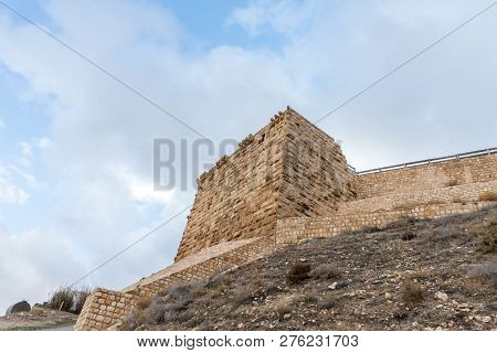 Al Jaya, Jordan, December 06, 2018 : The Corner Tower In The Medieval Fortress Ash Shubak, Standing 