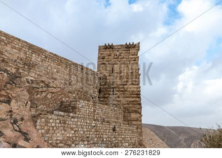 Al Jaya, Jordan, December 06, 2018 : The Corner Tower In The Medieval Fortress Ash Shubak, Standing 