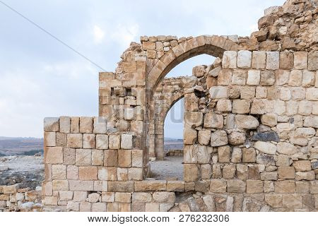 Al Jaya, Jordan, December 06, 2018 : Fragment Of The Courtyard Of The Medieval Fortress Ash Shubak, 