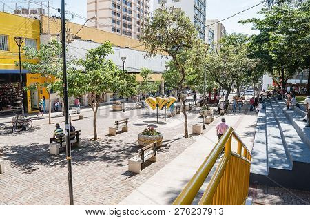 Londrina - Pr, Brazil - December 12, 2018: Parana Avenue, The Main Downtown Street With Shops, Comme
