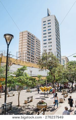Londrina - Pr, Brazil - December 12, 2018: Parana Avenue, The Main Downtown Street With Shops, Comme