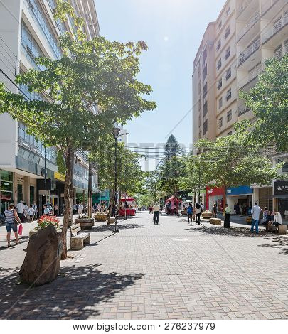 Londrina - Pr, Brazil - December 12, 2018: Parana Avenue, The Main Downtown Street With Shops, Comme