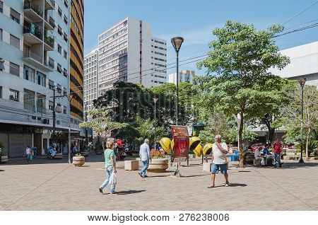 Londrina - Pr, Brazil - December 12, 2018: Parana Avenue, Downtown Street With Commerce, Local Peopl