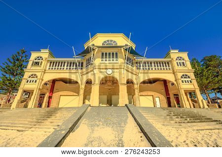 Cottesloe, Western Australia - Jan 2, 2018: Front Facade Of Cottesloe Surf Lifesaving Club And Resta