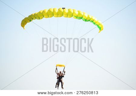 Parachutist Having Fun During Day Flight.