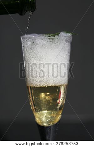 Champagne. Champagne with Marijuana Leaf. Cannabis Infused Champagne. 