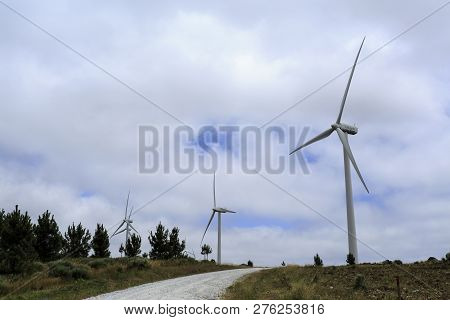 View Of The Turbines Of The Videmonte Wind Farm, Beira Alta, Portugal