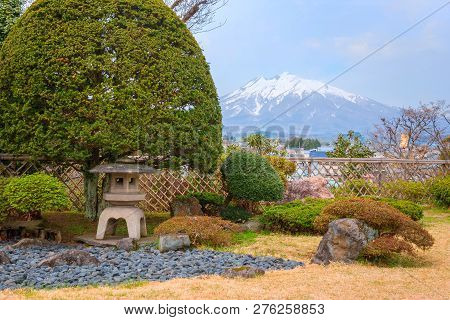 Hirosaki, Japan - April 23 2018: The Fujita Memorial Japanese Garden Built In 1919 In Japanese Tradi