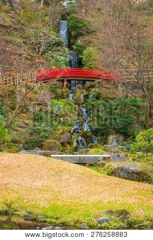 Hirosaki, Japan - April 23 2018: The Fujita Memorial Japanese Garden Built In 1919 In Japanese Tradi
