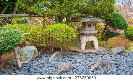 Hirosaki, Japan - April 23 2018: The Fujita Memorial Japanese Garden Built In 1919 In Japanese Tradi