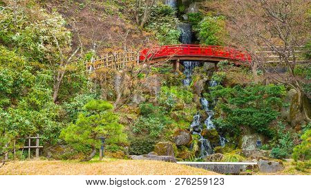 Hirosaki, Japan - April 23 2018: The Fujita Memorial Japanese Garden Built In 1919 In Japanese Tradi