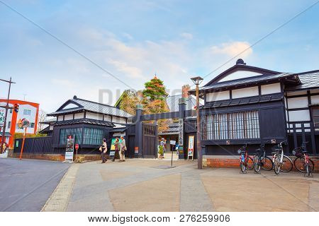 Hirosaki, Japan - April 23 2018: The Fujita Memorial Japanese Garden Built In 1919 In Japanese Tradi