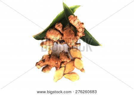 Fresh Ginger Cut Haff Isolated On White Background