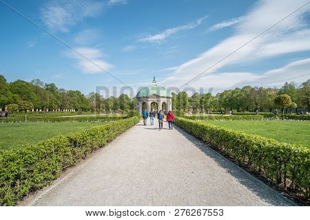 Munich, Germany - 21 April 2017 : People Walking In Hofgarten, Garden In The Center Of Munich Which 