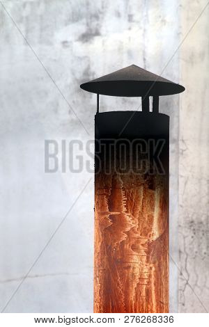 Smokestack Steel On Industrial Roof Or Home, Smokestack Small Flue Chimney With Smoke Pollution, Smo