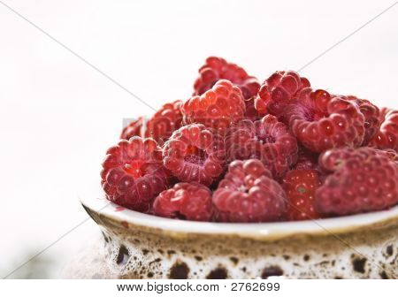 ÊAspberries In Ceramic Pot