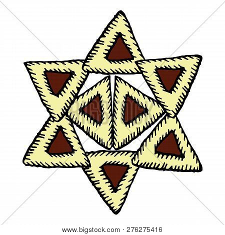 Star Of David From Gomentashen. Holiday Purim. Hand Draw. Vector Illustration On Isolated Background