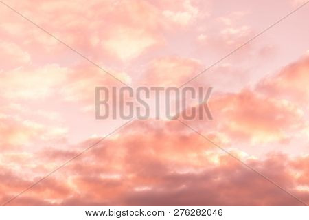 The Vivid Sky Or Heaven Background Of Blue, Red, Crimson And Purple Clouds Of Evening Sunset Or Morn