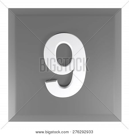 Number 9 Square Black Push Button - 3d Rendering Illustration