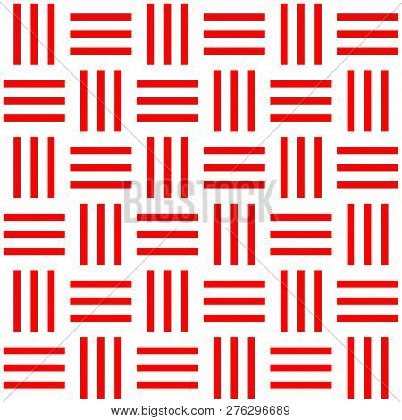Seamless Pattern, Bar Horizontal With Red Line Vertical On White Background, Vector Illustration