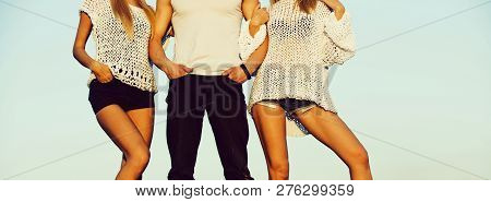 Girls And Guy. Love And Romance. Man With Muscular Body. Beauty And Fashion. Girl And Women With Boy