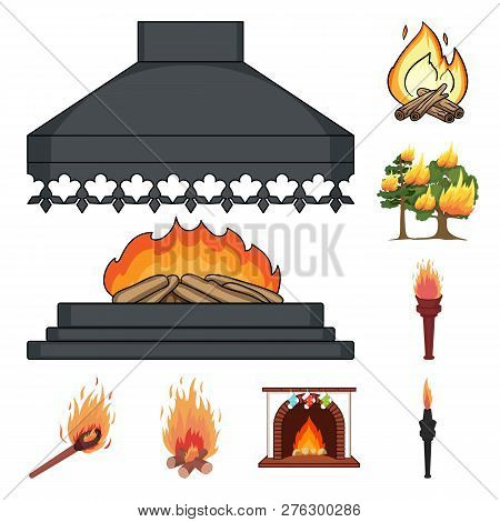 Isolated Object Of Fire And Flame Sign. Set Of Fire And Fireball Vector Icon For Stock.