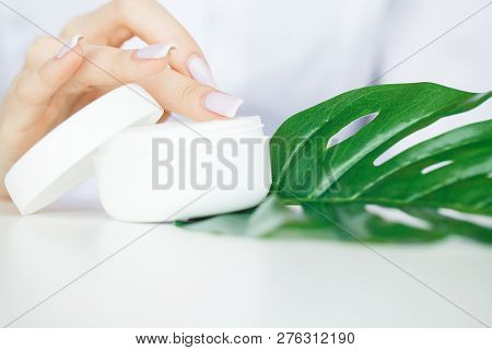 Scin Care. Scientist Hands Testing Texture Of Beauty Products