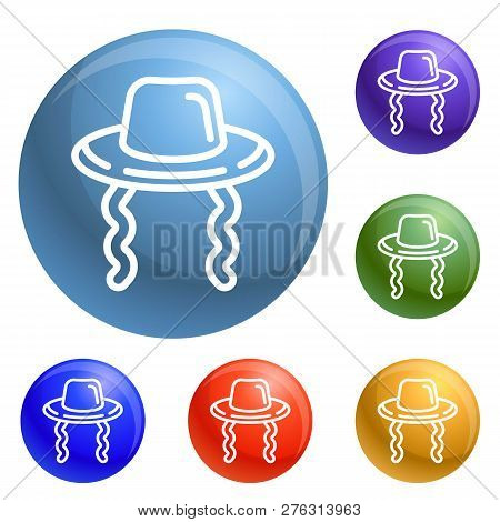 Jewish Hat Icons Set 6 Color Isolated On White Background