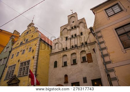 Riga, Latvia: Front View Of Three Brothers, Early Renaissance Style Houses On Maza Pils Iela In Old 