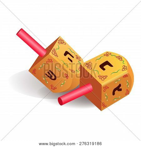 Wood Traditional Dreidel Icon. Realistic Illustration Of Wood Traditional Dreidel Icon For Web Desig