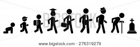 All Ages Men Flat Icon. Generations People. Stages Of Development. Infancy, Childhood, Adolescence, 